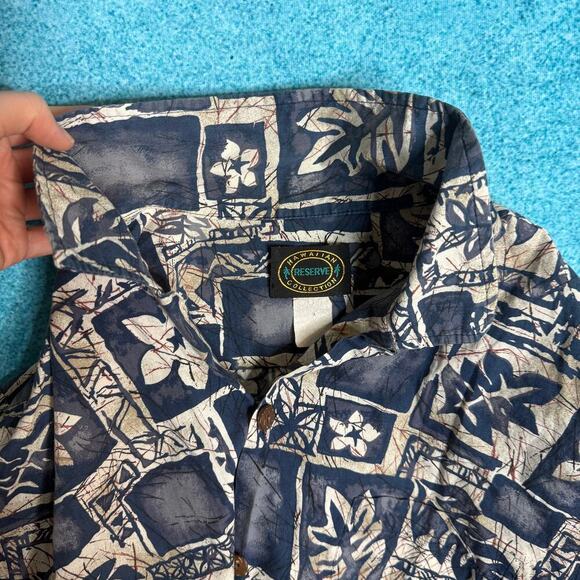 Vintage Hawaiian Reserve Shirt Floral Blue Cream Tan Aloha Button Up L - Picture 11 of 14